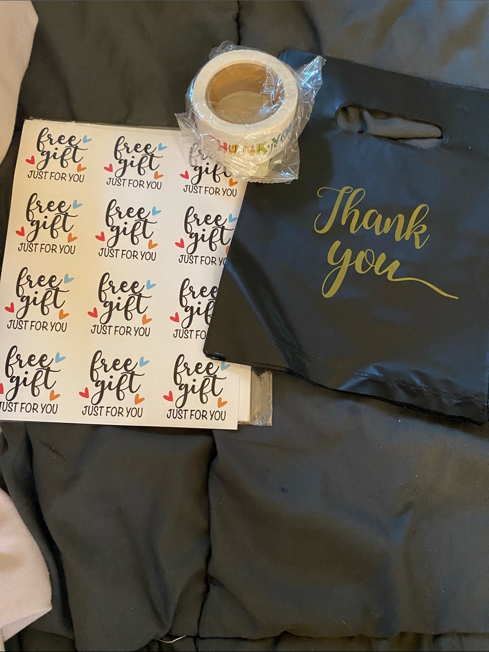 Thank You Black Party Favor Bags with Gold Script - With Thank You Stickers